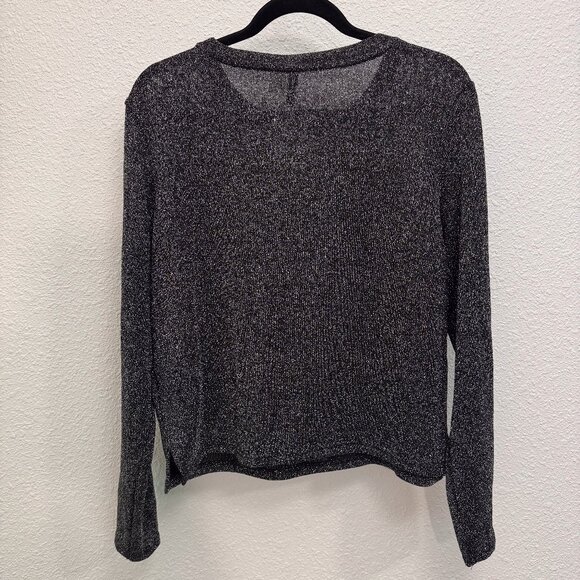 H&M Woven Metallic Monochrome Long Sleeve Crew Neck Sweater Top Women’s Medium - Picture 7 of 10